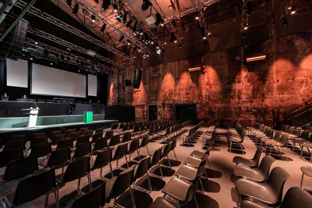 Rows of chairs in the Kesselhaus before the doors open