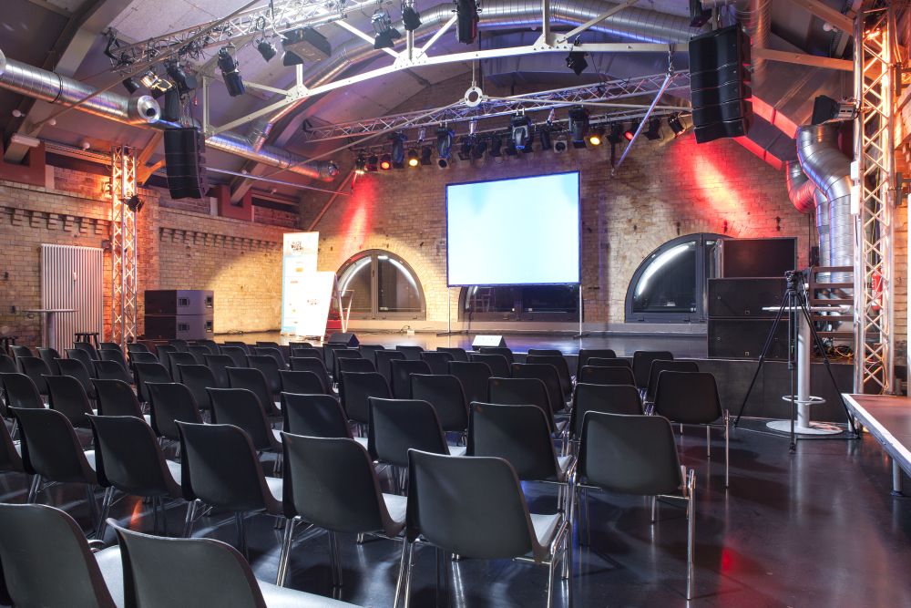 The bright Maschinenhaus room set up for sessions
