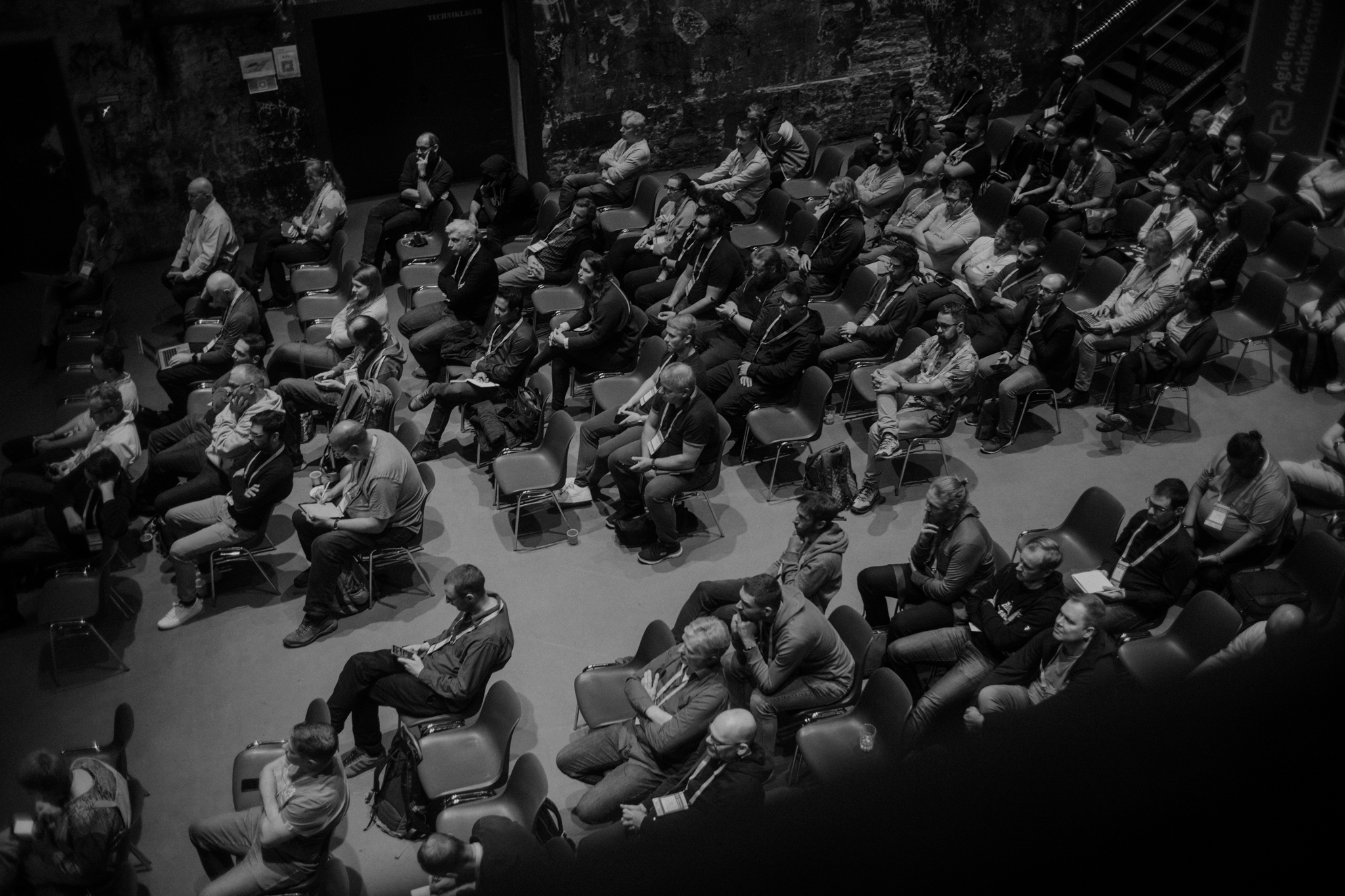 View from above onto the seated audience