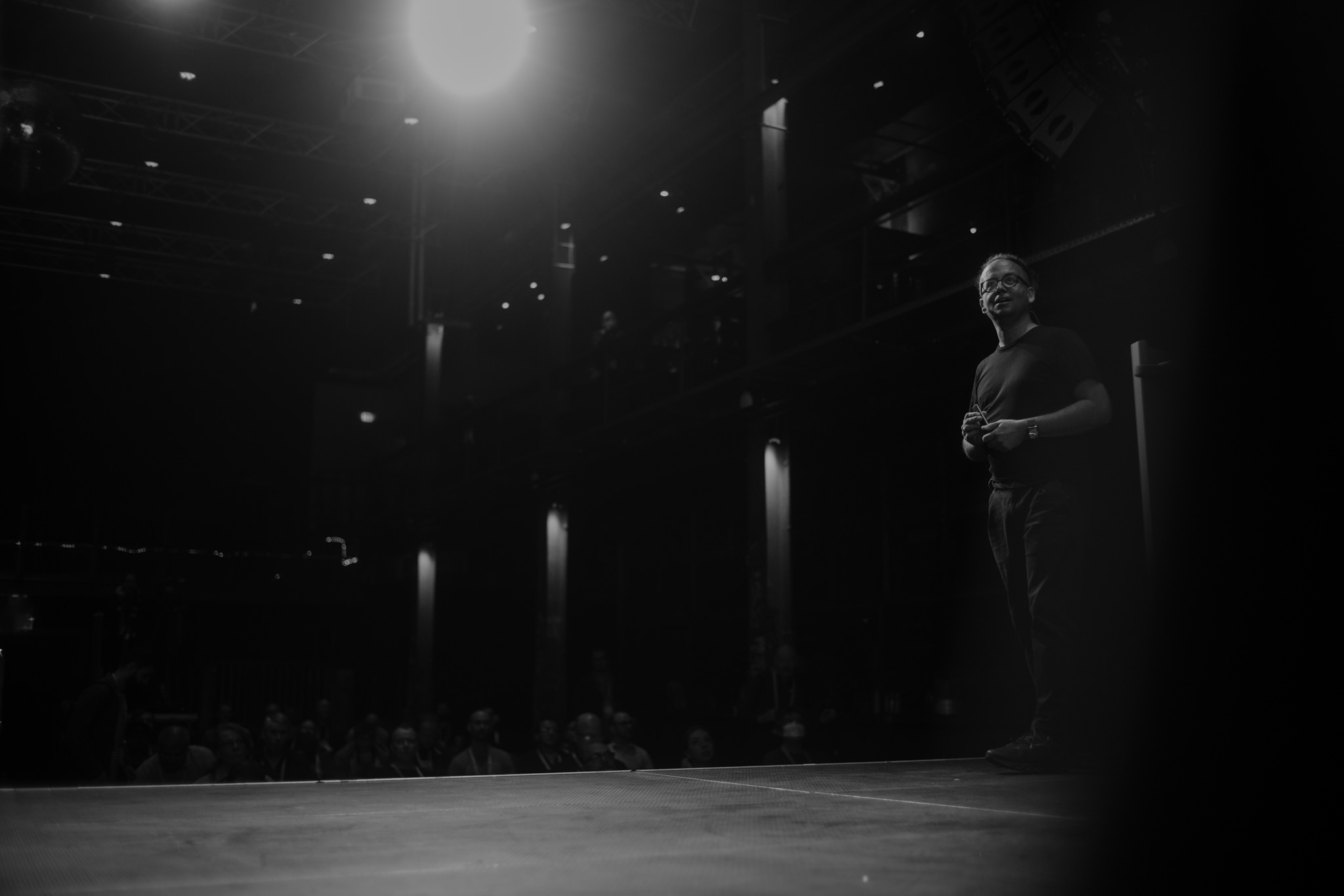 Wide view of the stage in the industrial hall